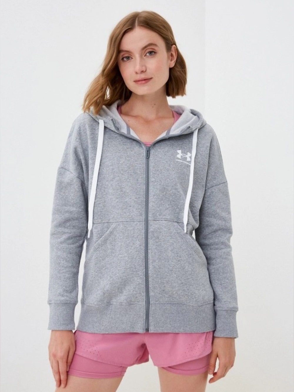 Under Armour Oversized Drop Shoulder Heather Gray Full-Zip Hooded Jacket